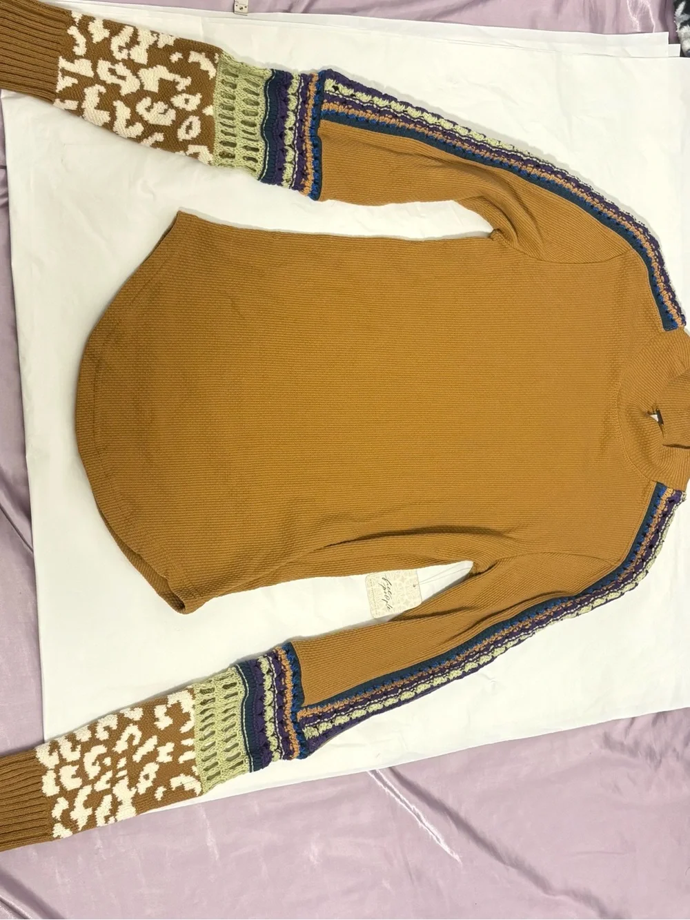 NWT Free People Switch It Up Crochet Knit Sleeve Thermal Waffle Top M